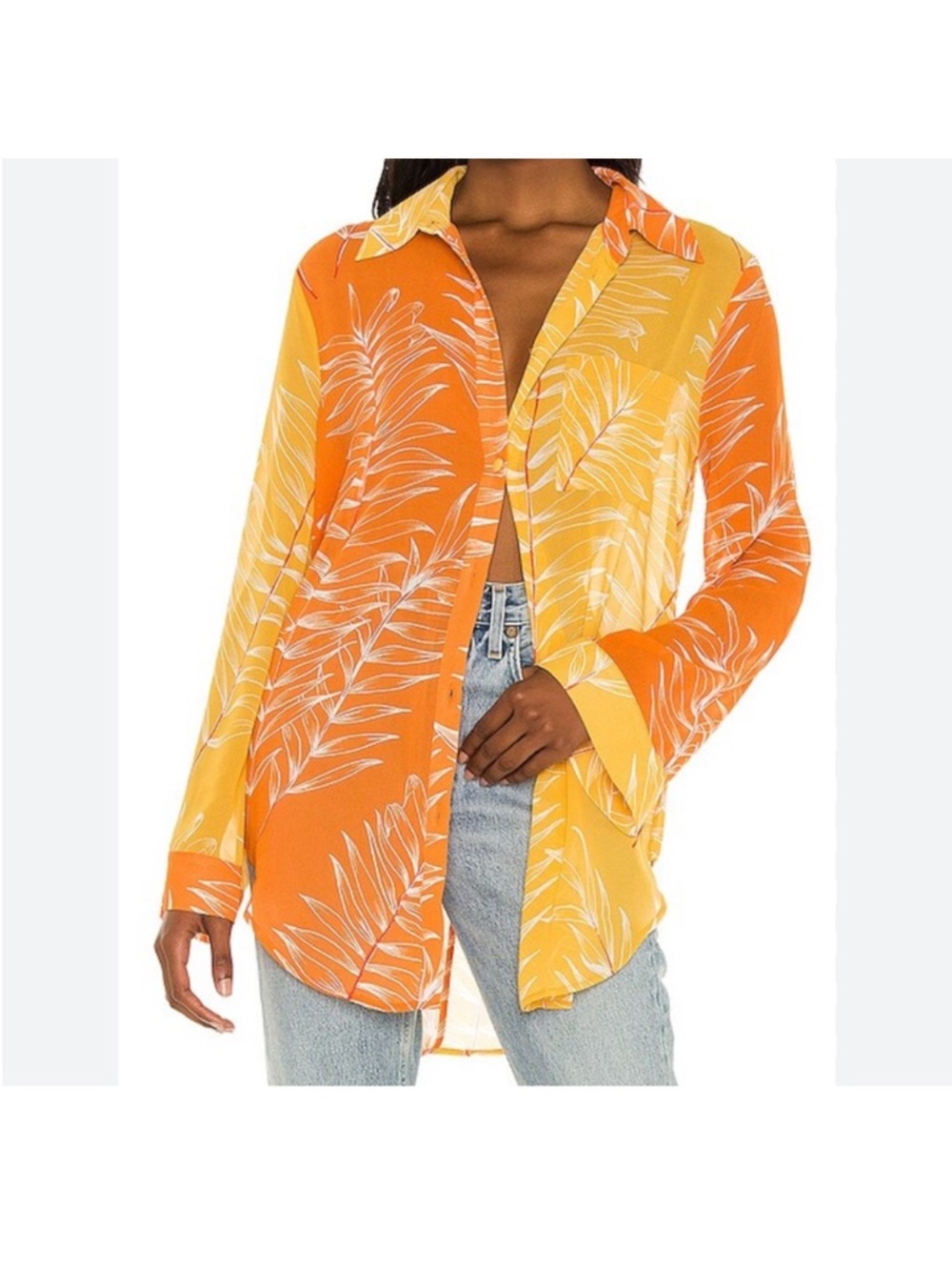 Camila Coehlo Palm Print Blouse in Orange and Yellow